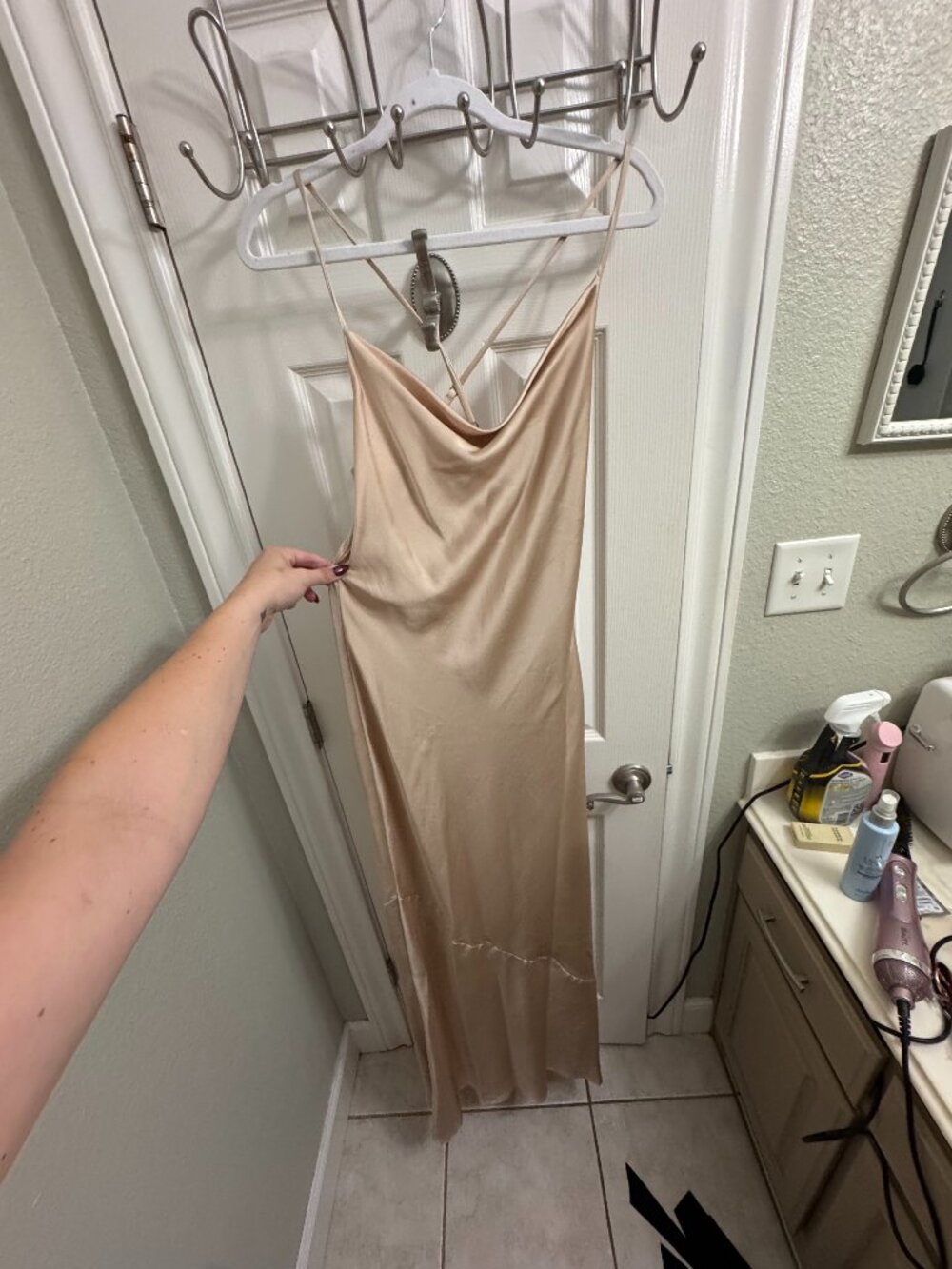 Satin Champagne floor length gown